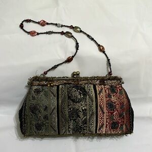 Vintage green and red ornate Mary Frances purse